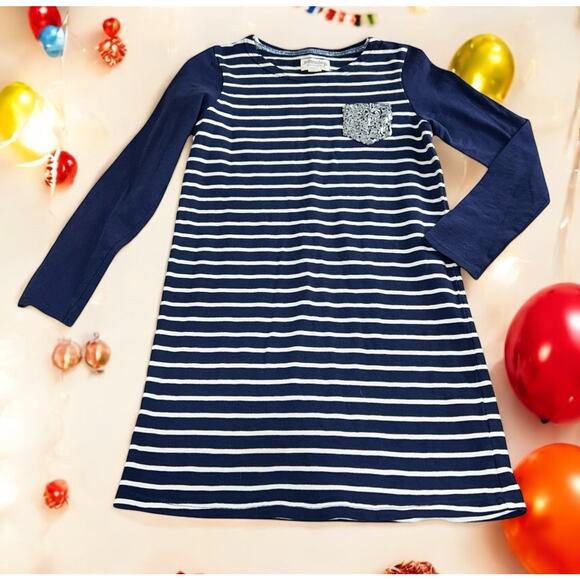Girl's Boden Johnnie B Dress Sz 11-12 Years Blue Striped Long-Sleeve A-Line - Picture 1 of 6